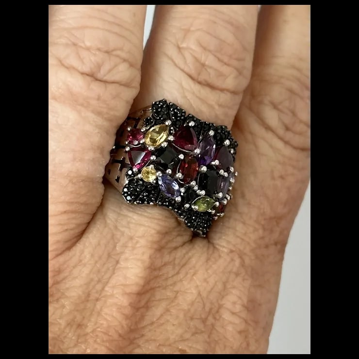 Sterling Multi-Color Gemstone Ring, Size 9 - 4