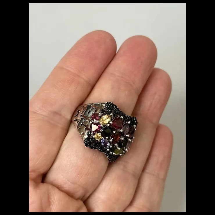 Sterling Multi-Color Gemstone Ring, Size 9 - 6