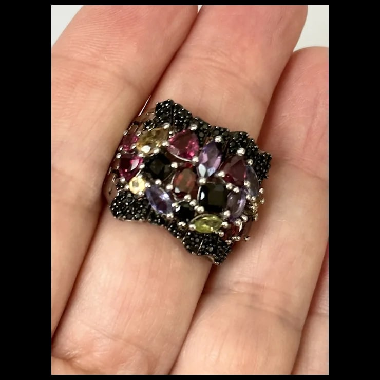 Sterling Multi-Color Gemstone Ring, Size 9 - 7