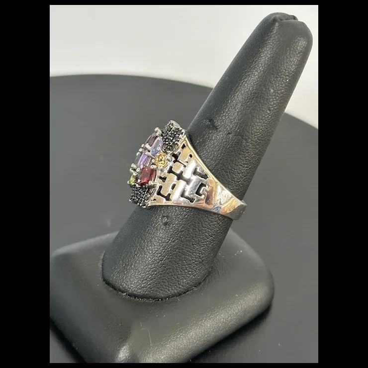 Sterling Multi-Color Gemstone Ring, Size 9 - 8
