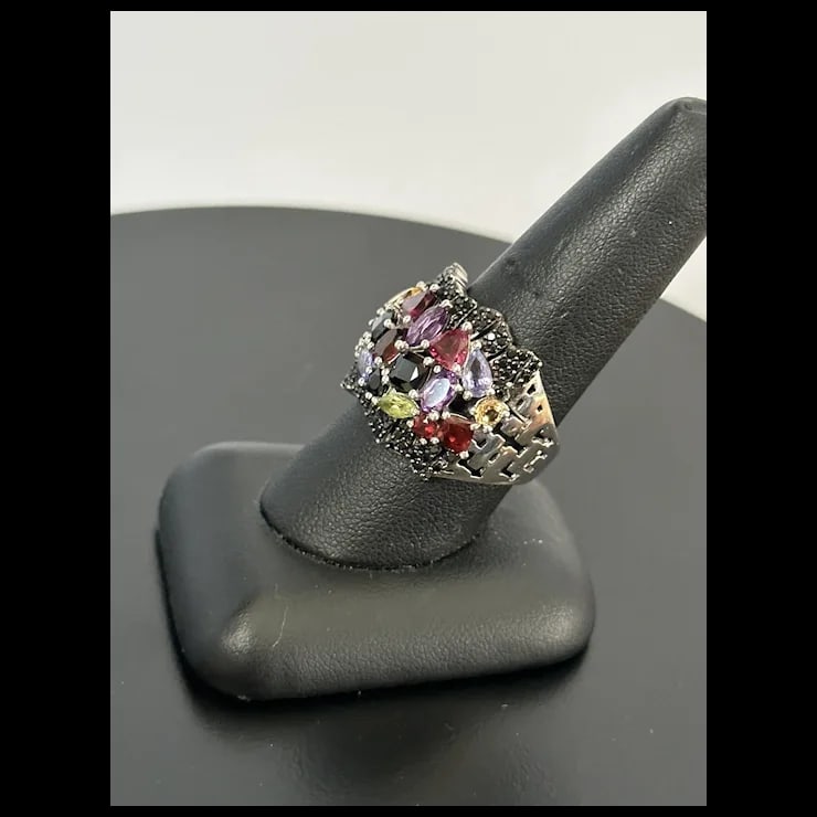 Sterling Multi-Color Gemstone Ring, Size 9 - 9