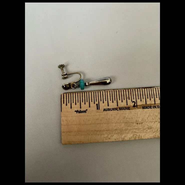 1970s Sterling and Turquoise Drop Earrings, A Pair - 7