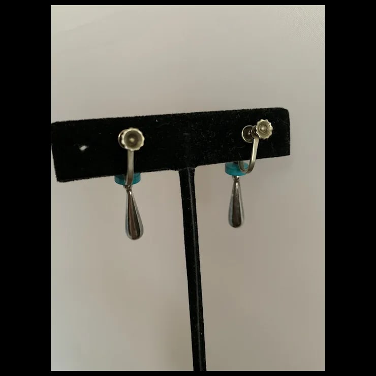 1970s Sterling and Turquoise Drop Earrings, A Pair - 8