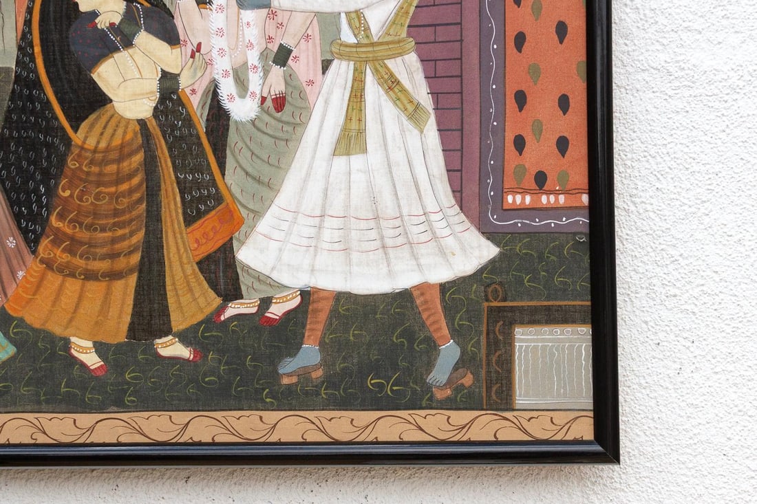Framed Vintage Indian Night Scene Painting - 3
