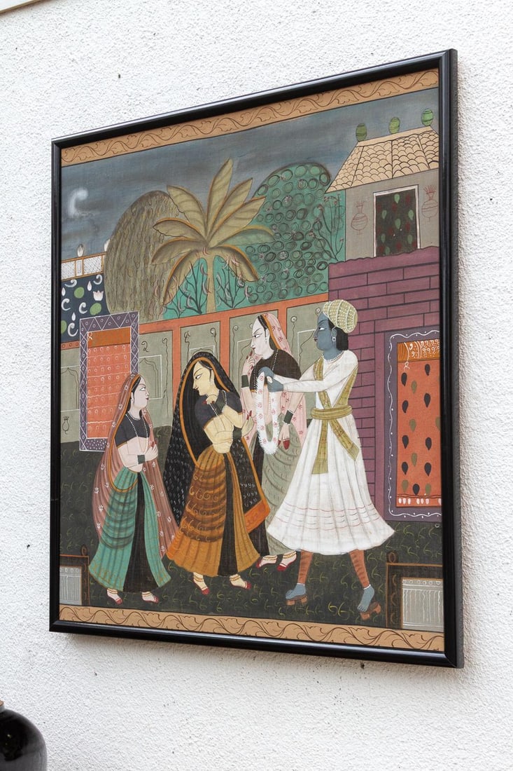 Framed Vintage Indian Night Scene Painting - 4