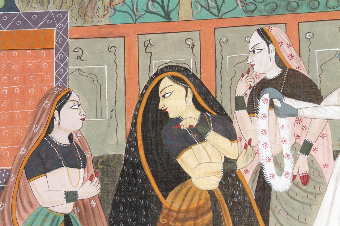 Framed Vintage Indian Night Scene Painting - 5