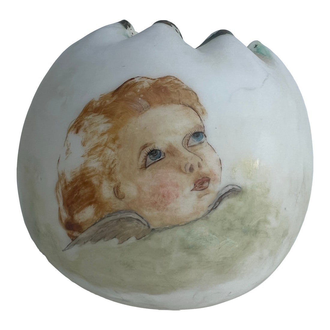 Victorian Pattern White Cased Satin Glass Ruffled Rose Bowl: Victorian Pattern White Cased Satin Glass Ruffled Rose Bowl - This is a vintage milk glass rose bowl hand-painted crimped rim. The bowl is made of glass and has a vintage pattern. It is unmarked