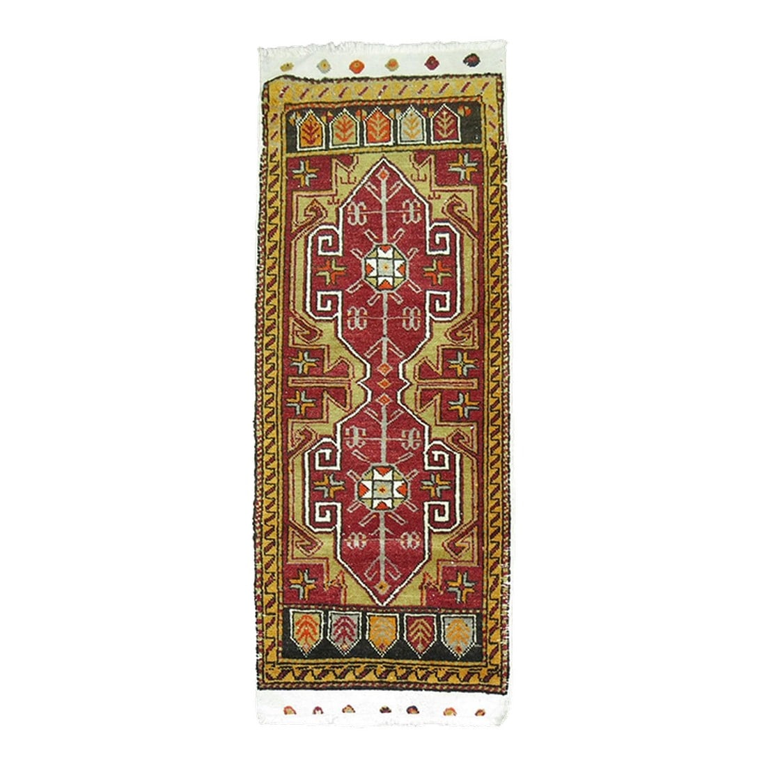 Antique Zabihi Collection Mini Turkish Small Runner: 1950s small one of a kind Turkish runner 22'' x 55'' Condition: Alterations: Original Condition Unaltered Imperfections: Some Imperfections Condition Notes: Good even medium pile condition. 