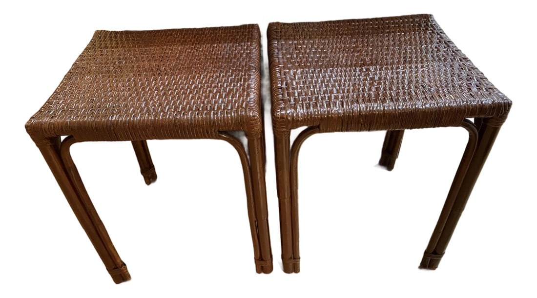 Vintage Mahogany Color Wicker End Tables, a Pair (1 of 4)