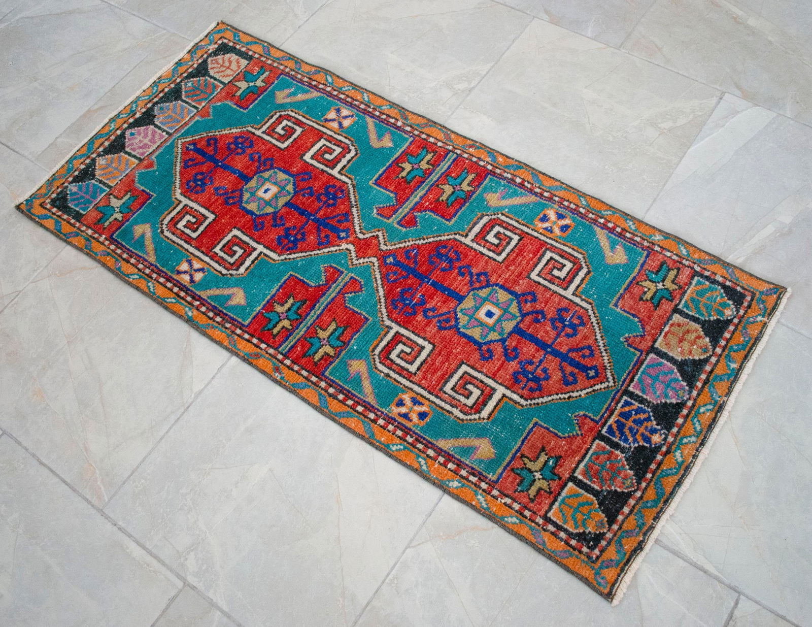 1970s Vintage Hand Knotted Turkish Small Rug Kitchen Mat Entry Decor 2x4 Ft Approx - 10
