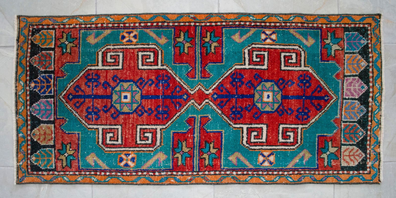 1970s Vintage Hand Knotted Turkish Small Rug Kitchen Mat Entry Decor 2x4 Ft Approx - 11