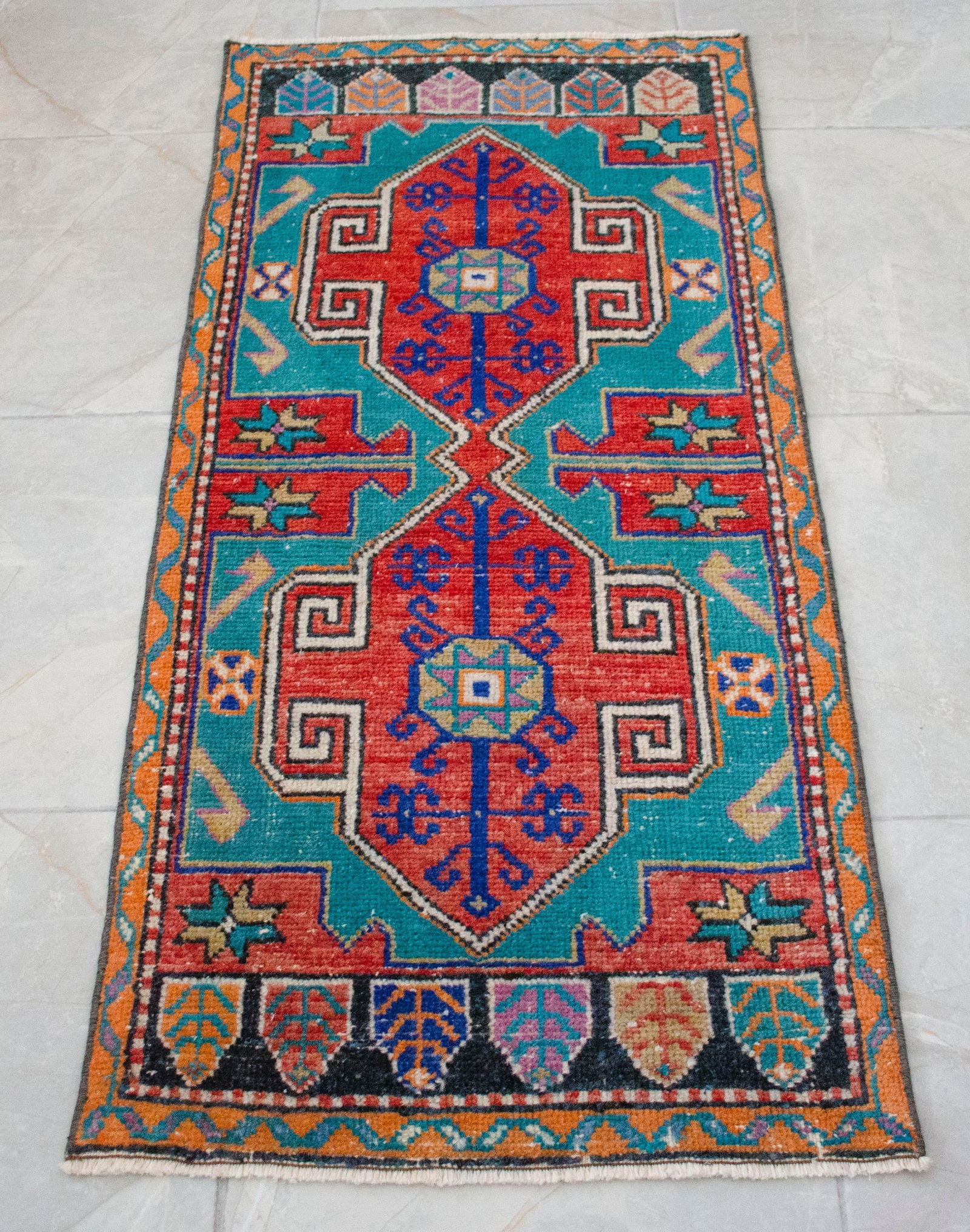 1970s Vintage Hand Knotted Turkish Small Rug Kitchen Mat Entry Decor 2x4 Ft Approx - 6