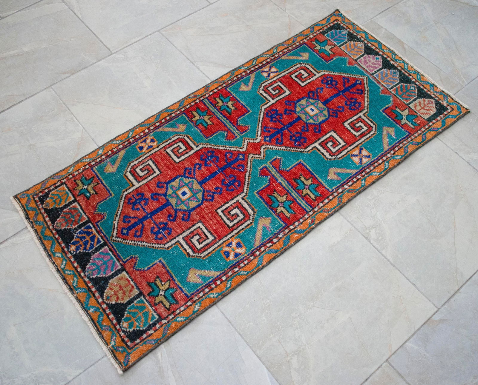 1970s Vintage Hand Knotted Turkish Small Rug Kitchen Mat Entry Decor 2x4 Ft Approx - 9
