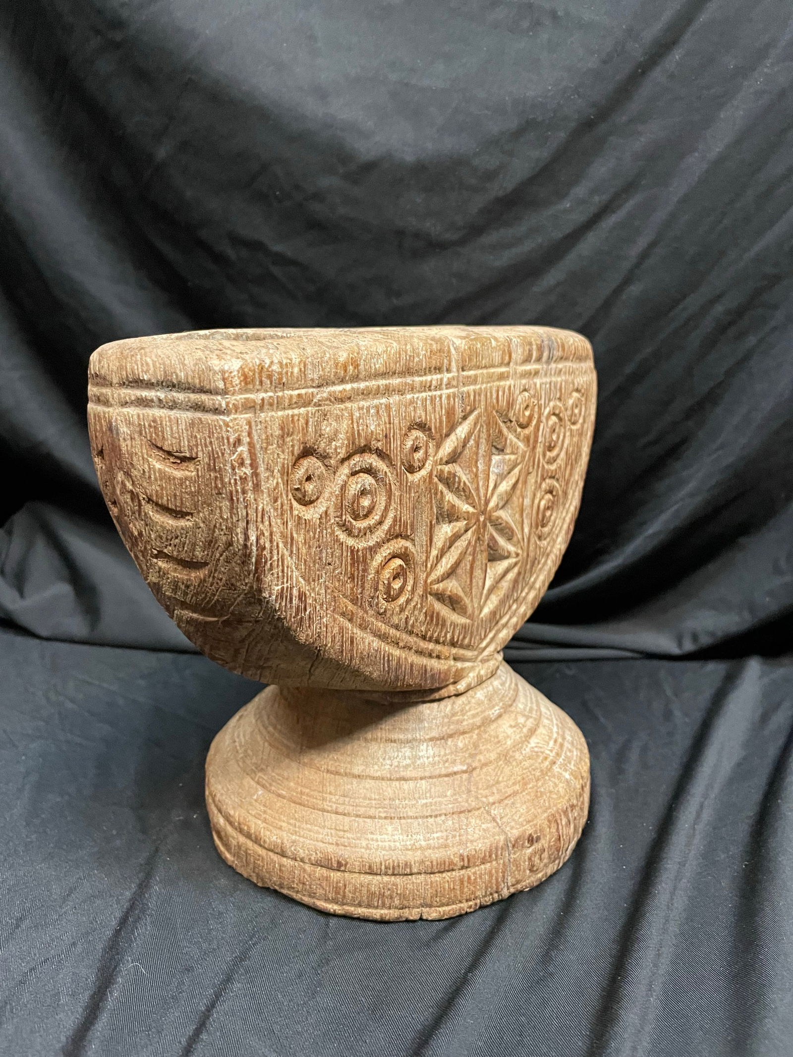 Antique Wooden Candleholder/Seeder - Hand Carved in India - 8