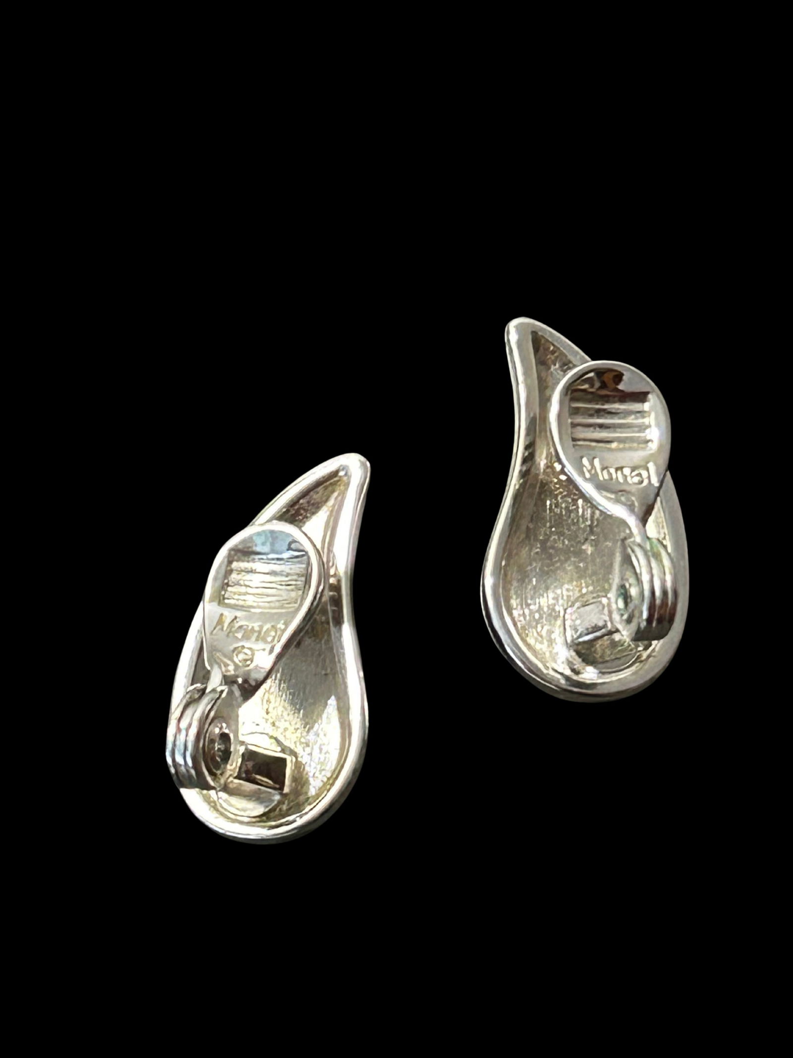 Vintage Monet Teardrop Clip-on Earrings "“ Polished Silver-Tone Sculptural Design, A Pair - 5