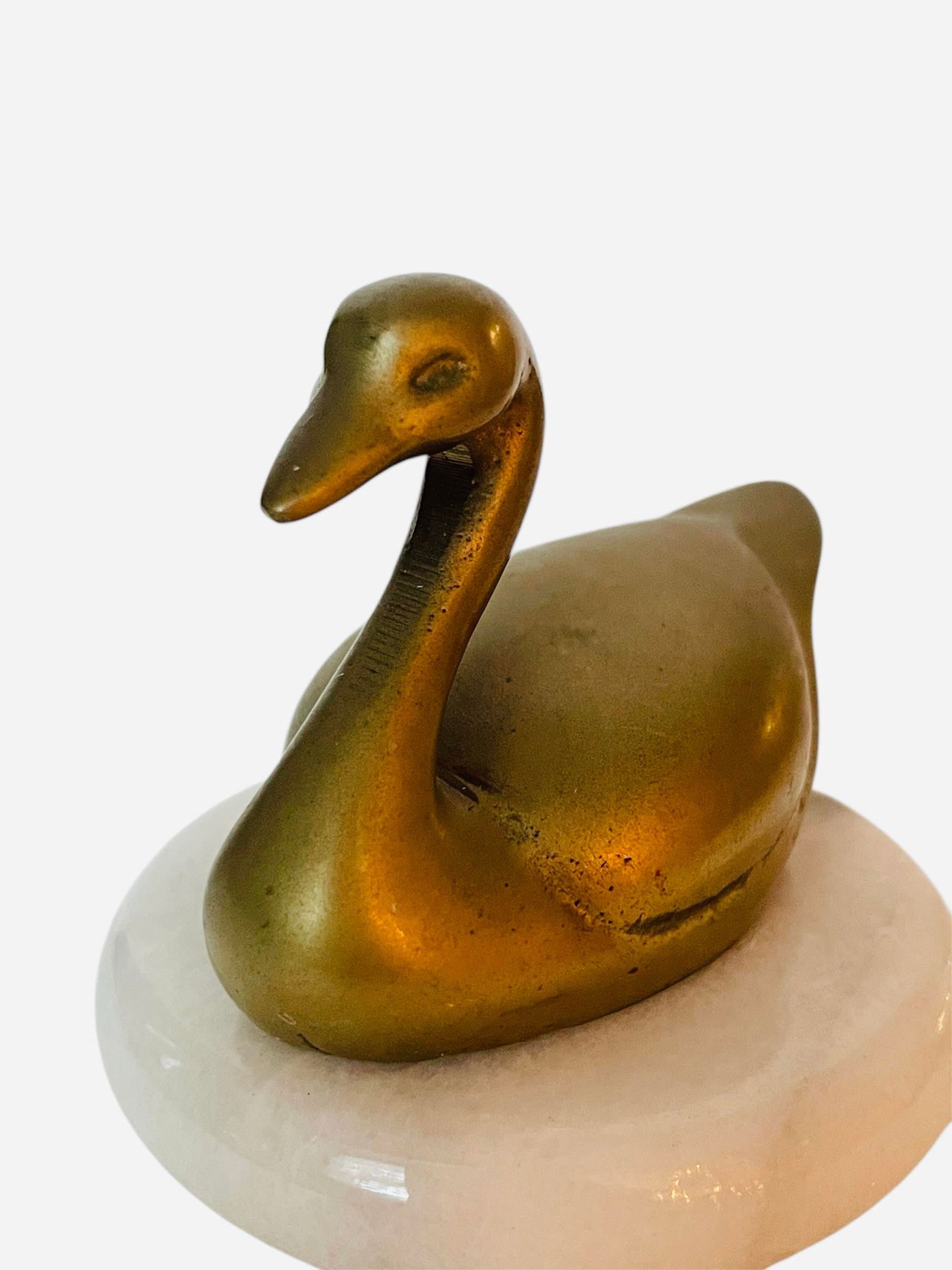 Vintage Brass Swan on Marble - 2
