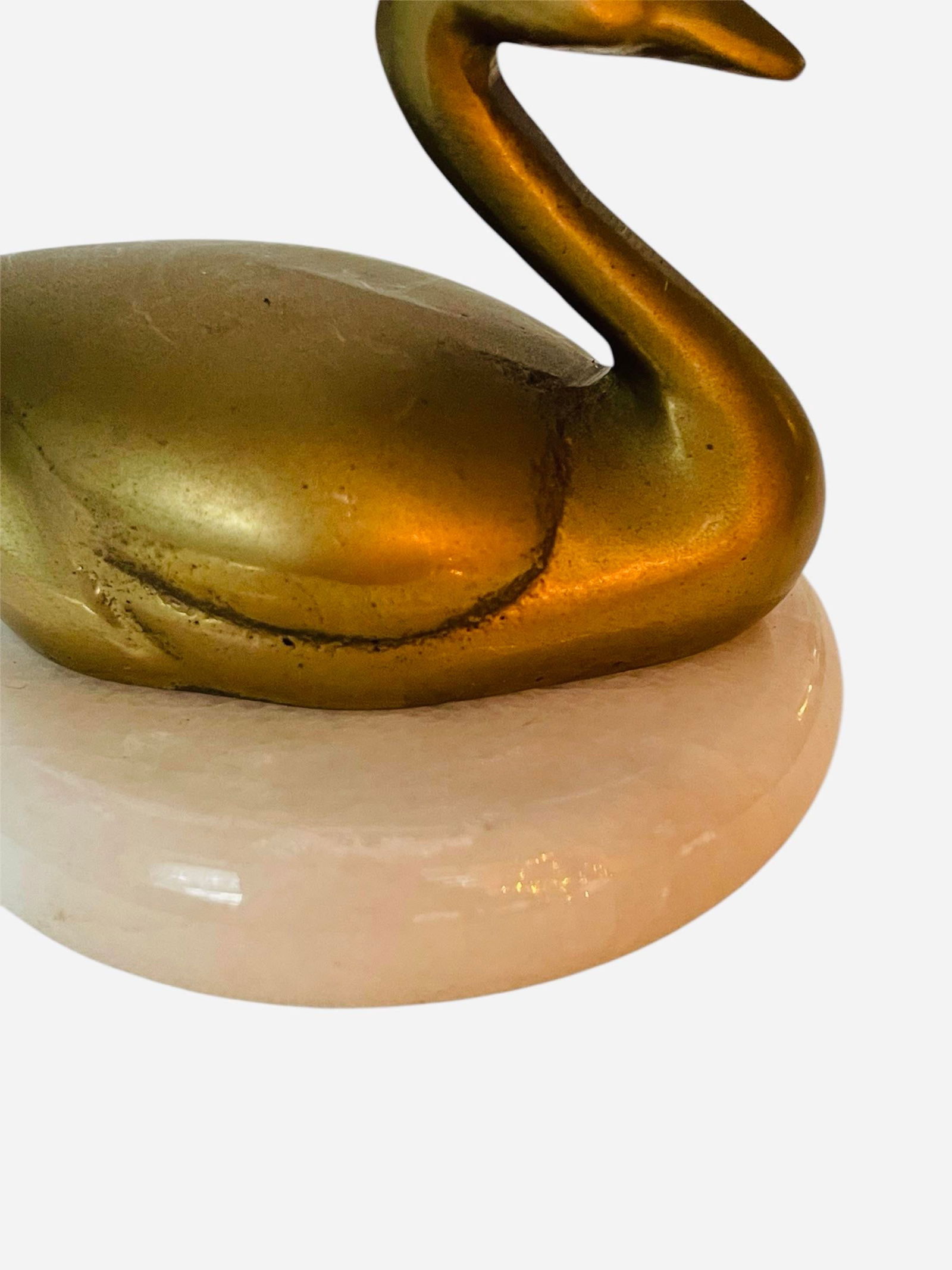 Vintage Brass Swan on Marble - 3