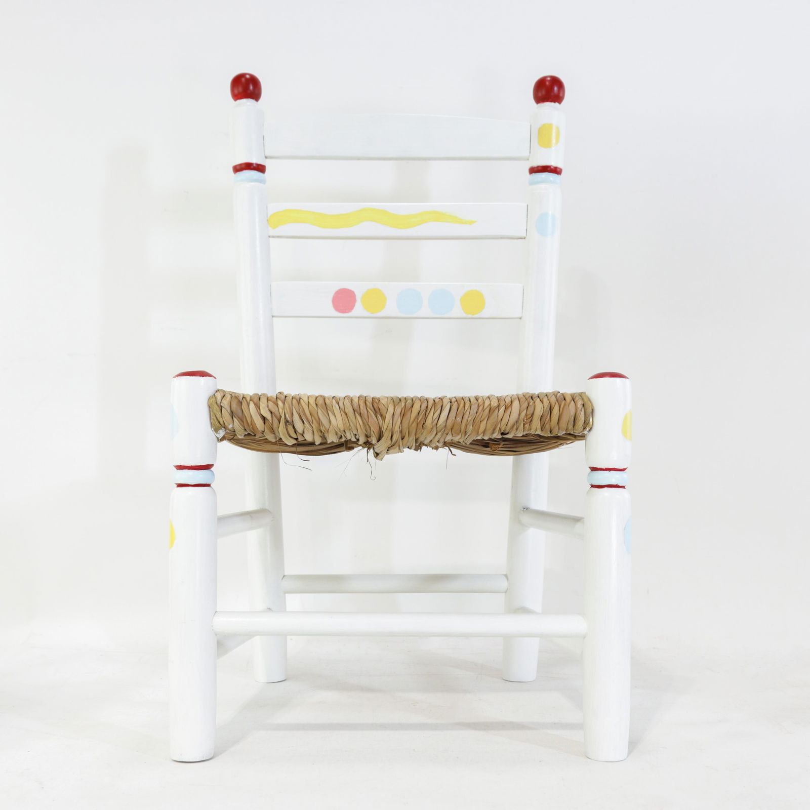 Vintage Hand-Painted Children's Chair With Hand-Woven Reed Seat - 12