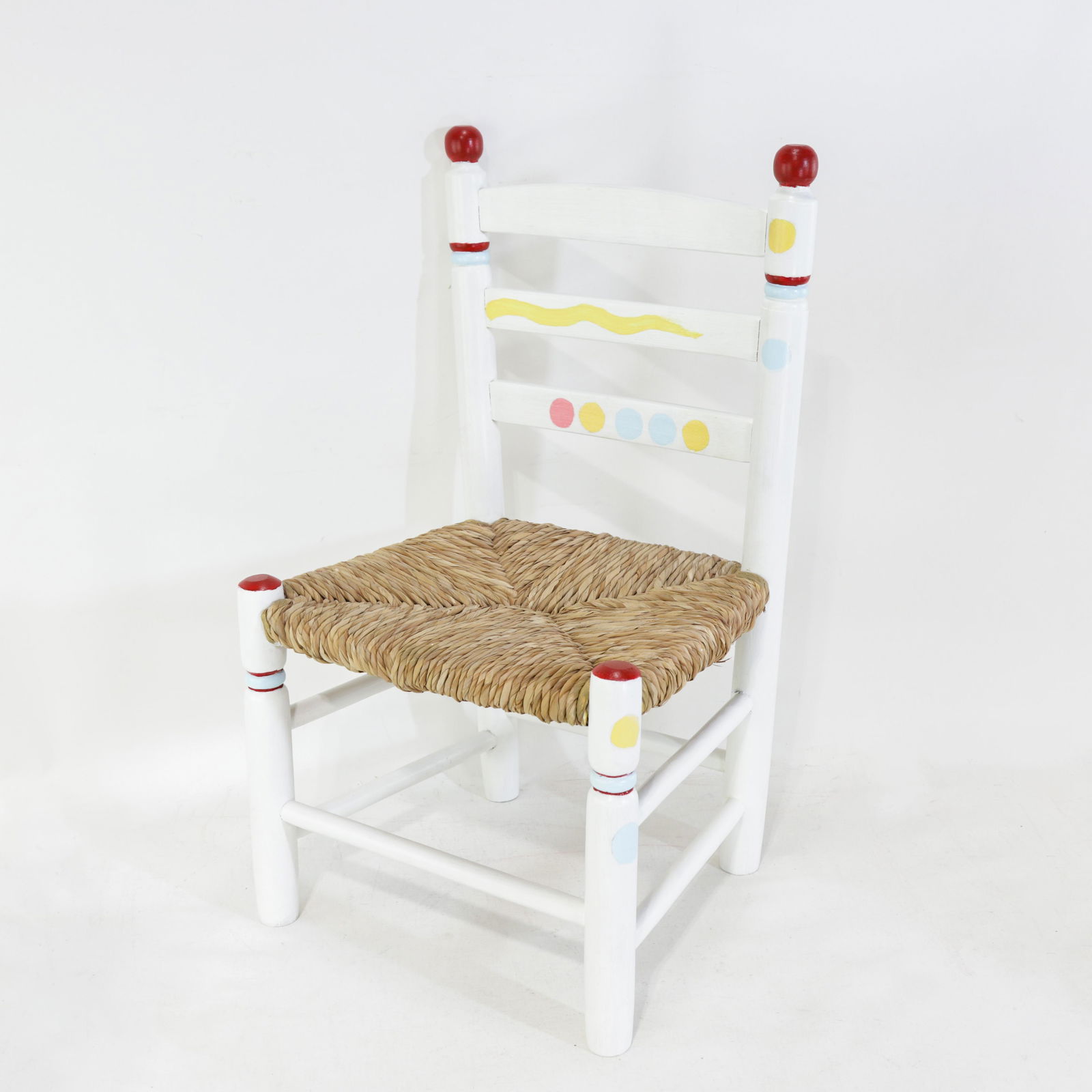 Vintage Hand-Painted Children's Chair With Hand-Woven Reed Seat - 14