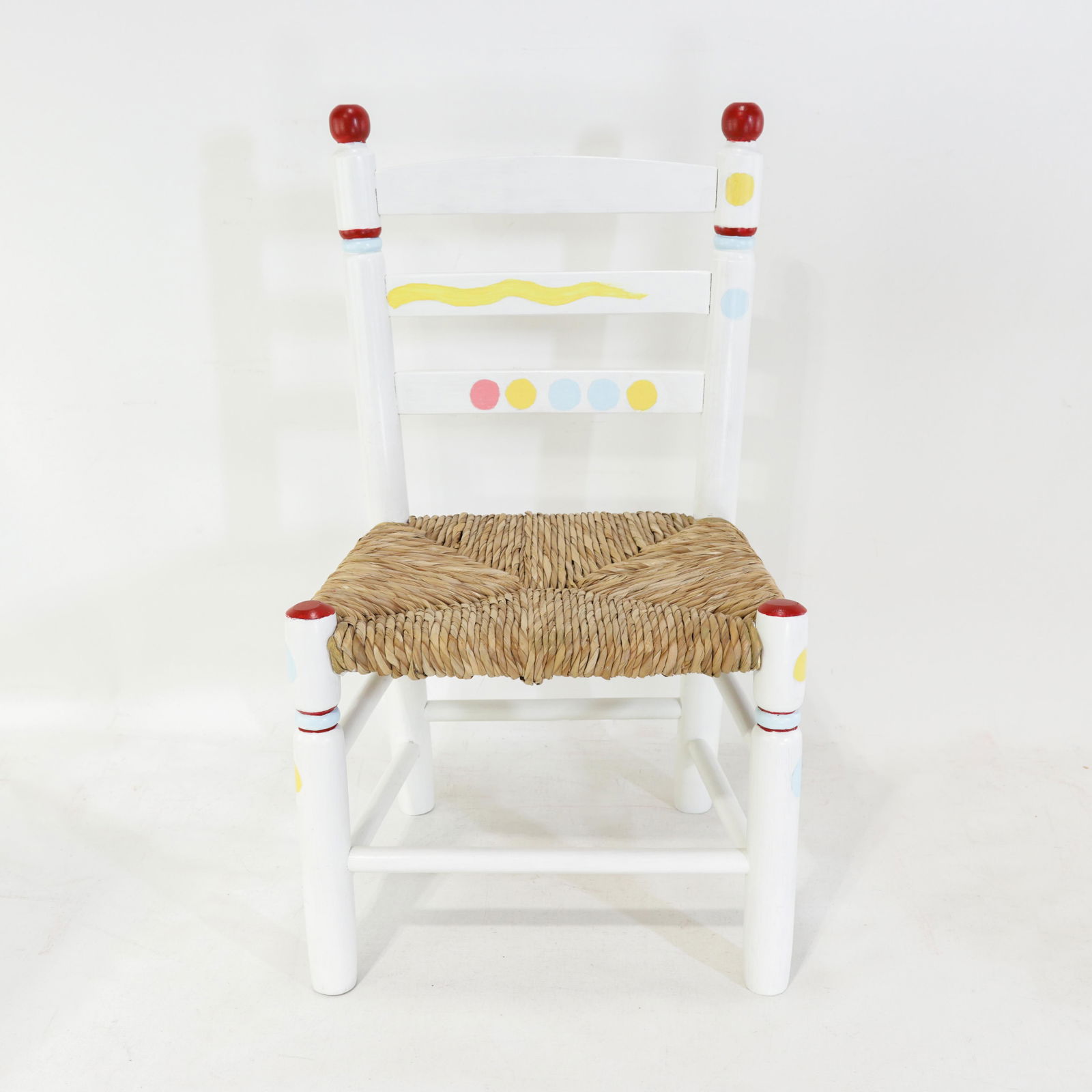 Vintage Hand-Painted Children's Chair With Hand-Woven Reed Seat - 15