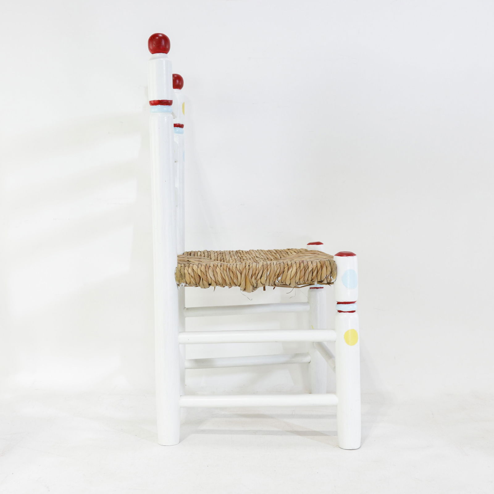 Vintage Hand-Painted Children's Chair With Hand-Woven Reed Seat - 3
