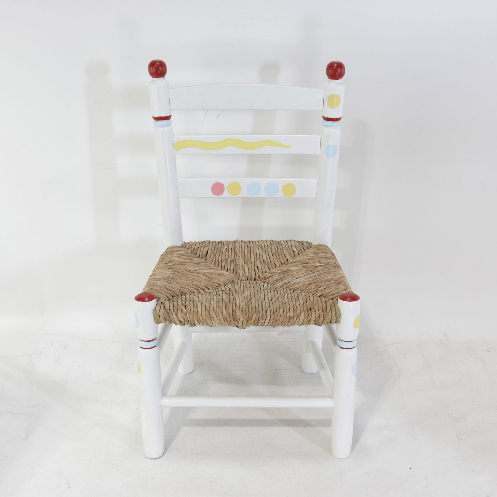 Vintage Hand-Painted Children's Chair With Hand-Woven Reed Seat - 6