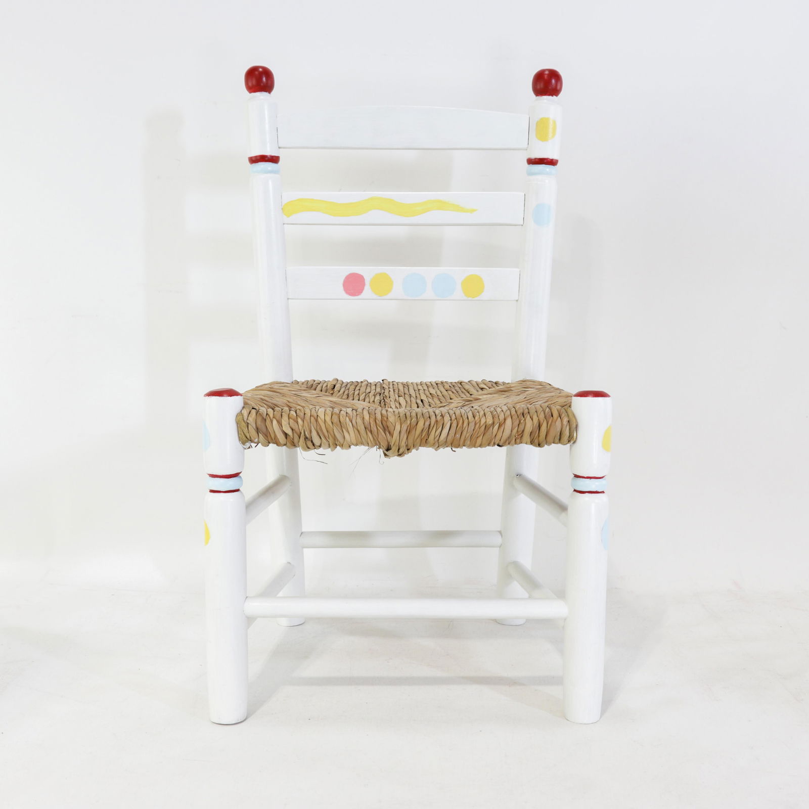 Vintage Hand-Painted Children's Chair With Hand-Woven Reed Seat - 7