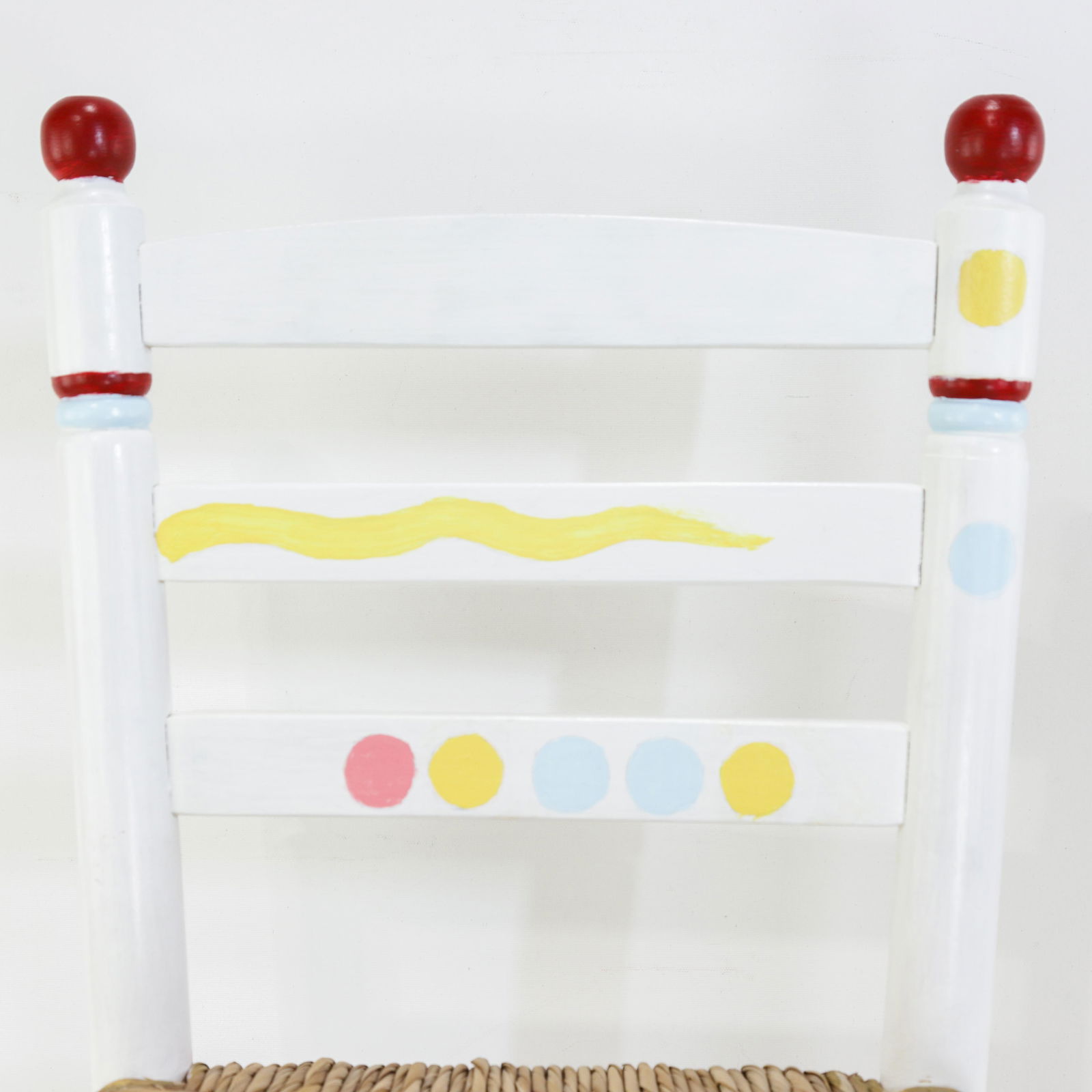 Vintage Hand-Painted Children's Chair With Hand-Woven Reed Seat - 8