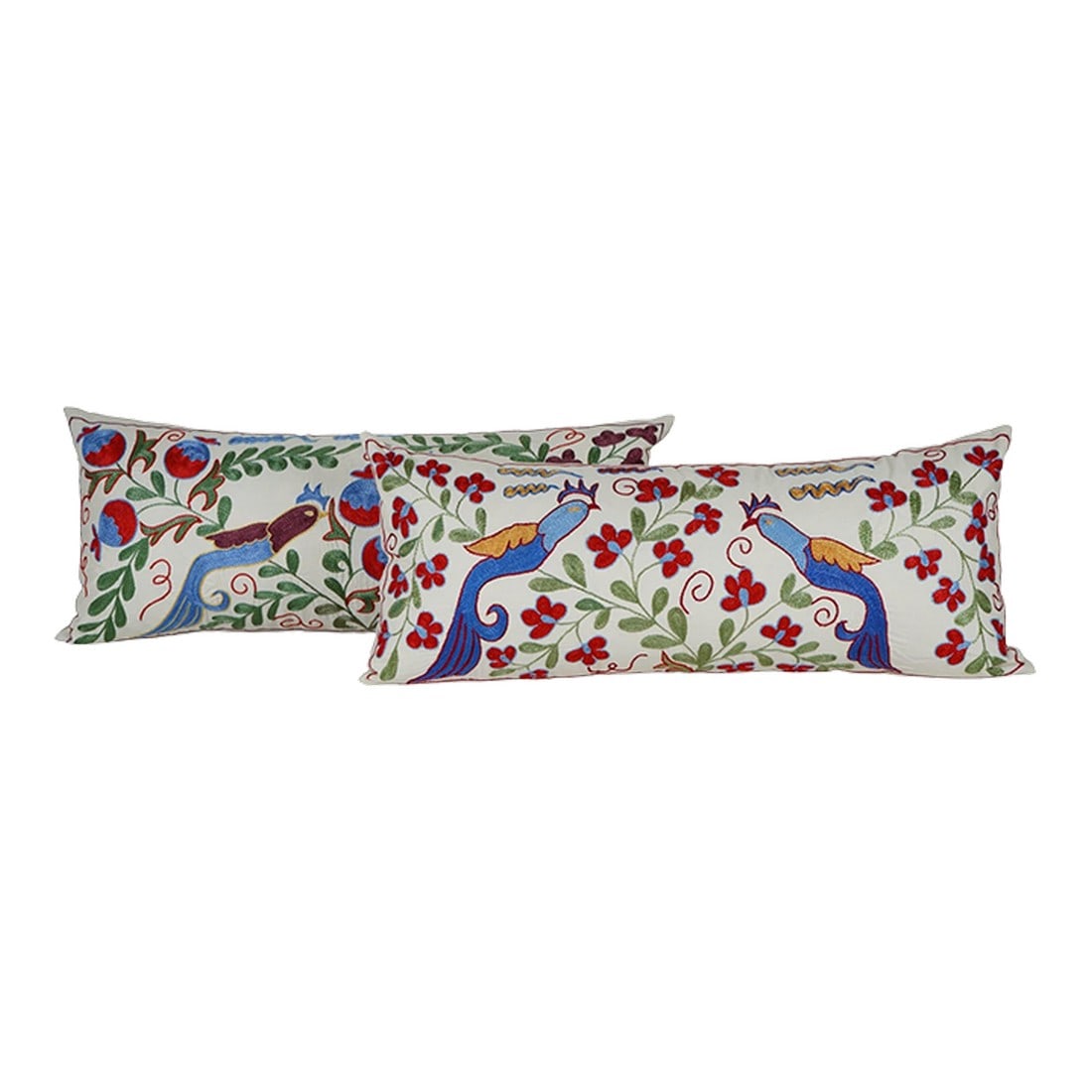 Hand Embroidered Suzani Lumbar Pillow Covers "“ A Pair: Uzbek Suzani Pillow Cover Elevate your home decor with our Turkish Suzani Pillow Cover, featuring exquisite vintage Uzbek fabric that celebrates the allure of handmade craftsmanship. Each piece is a