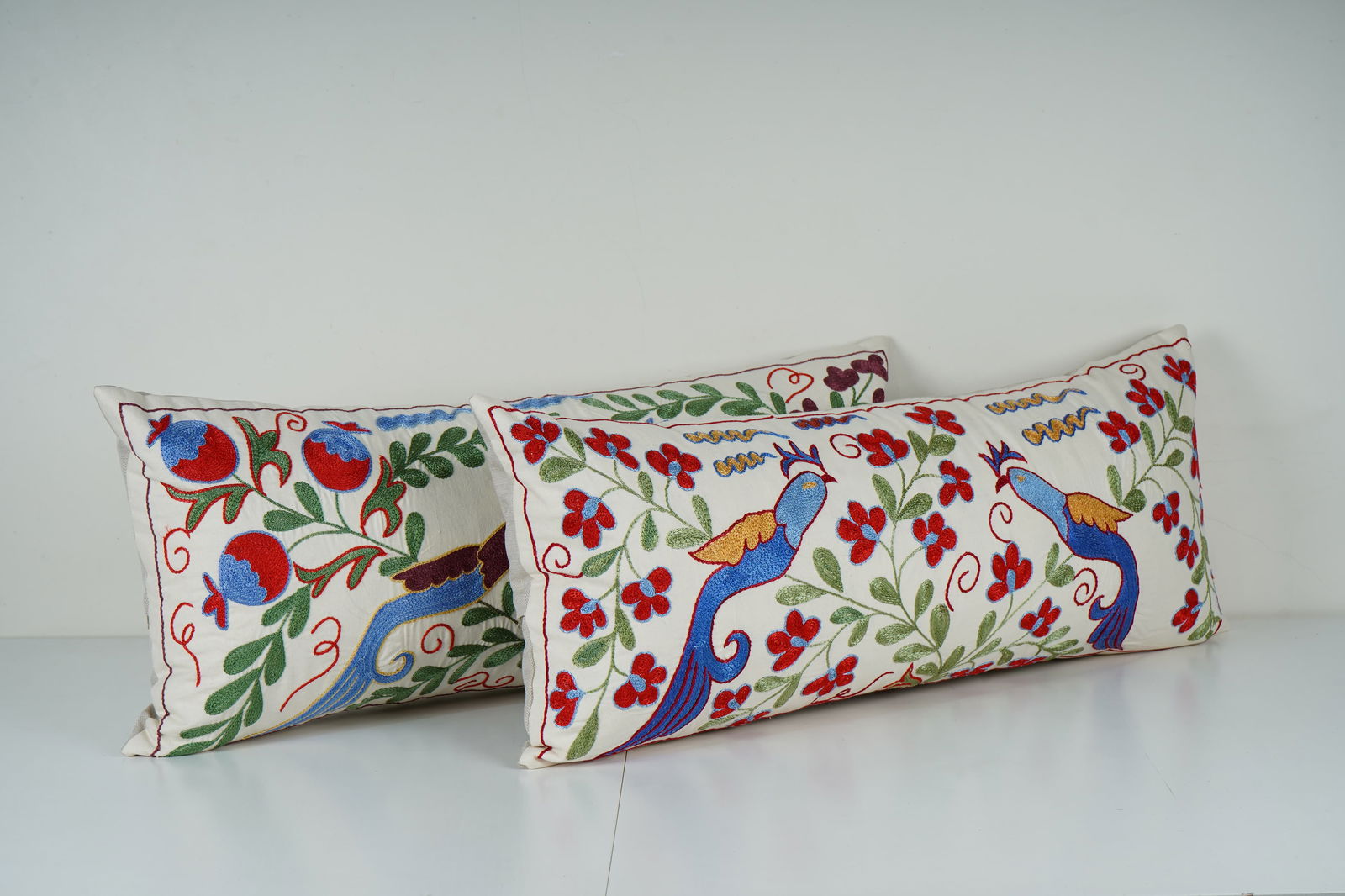 Hand Embroidered Suzani Lumbar Pillow Covers "“ A Pair - 2