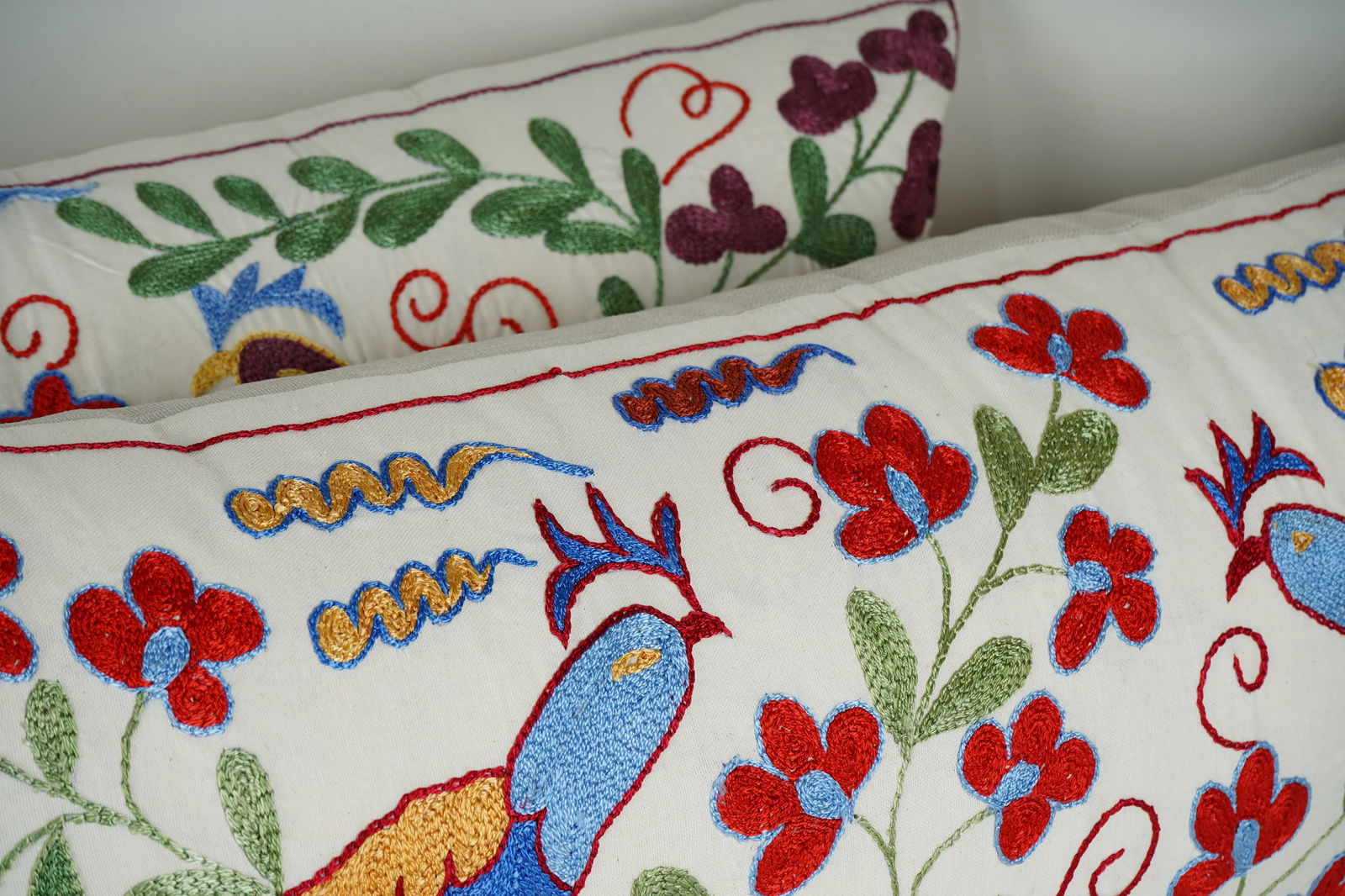 Hand Embroidered Suzani Lumbar Pillow Covers "“ A Pair - 4