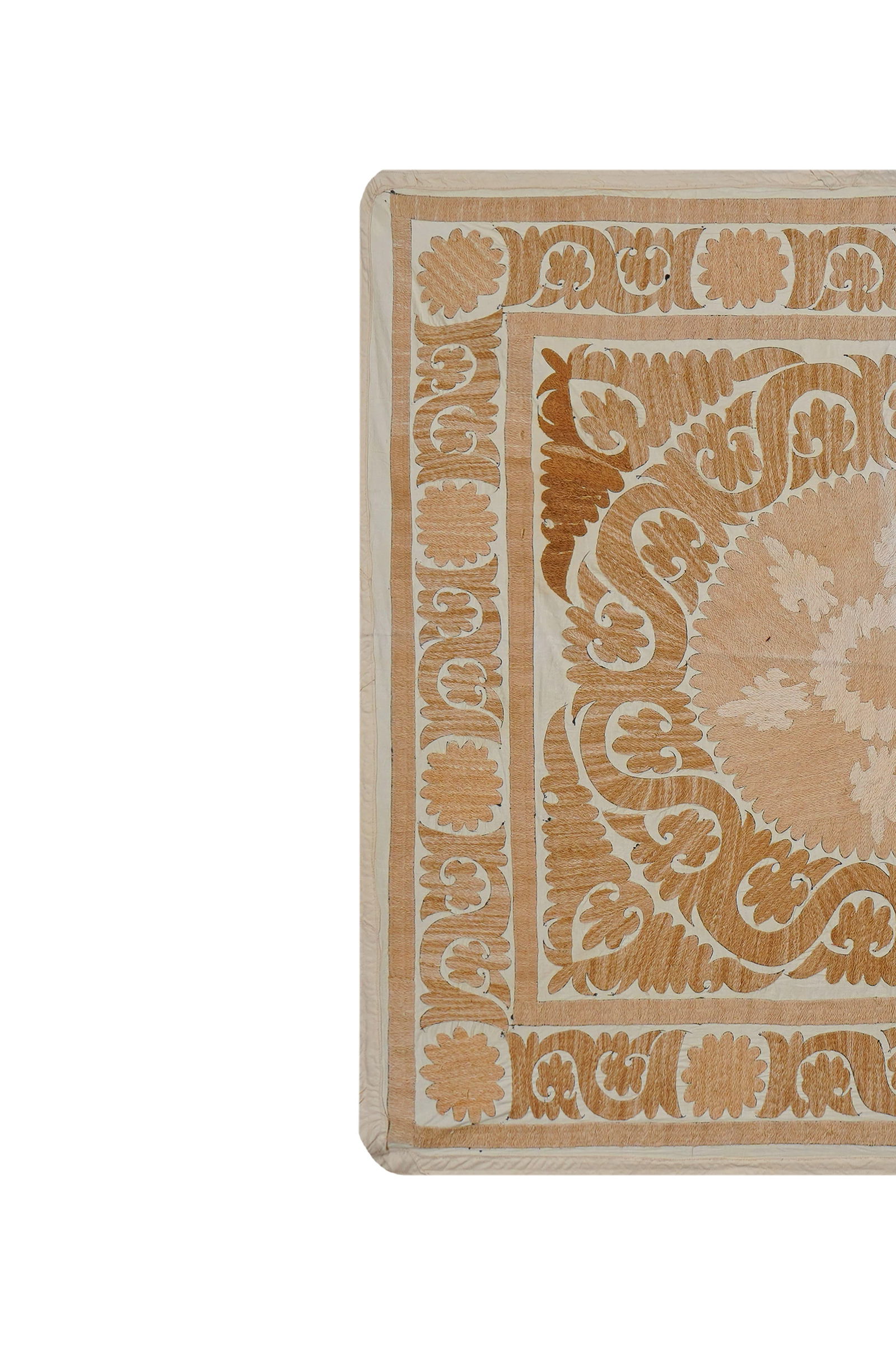 Uzbek Suzani Centerpiece Fabric, Hand Embroidered Table Textile 4'4'' X 4'5'' - 3