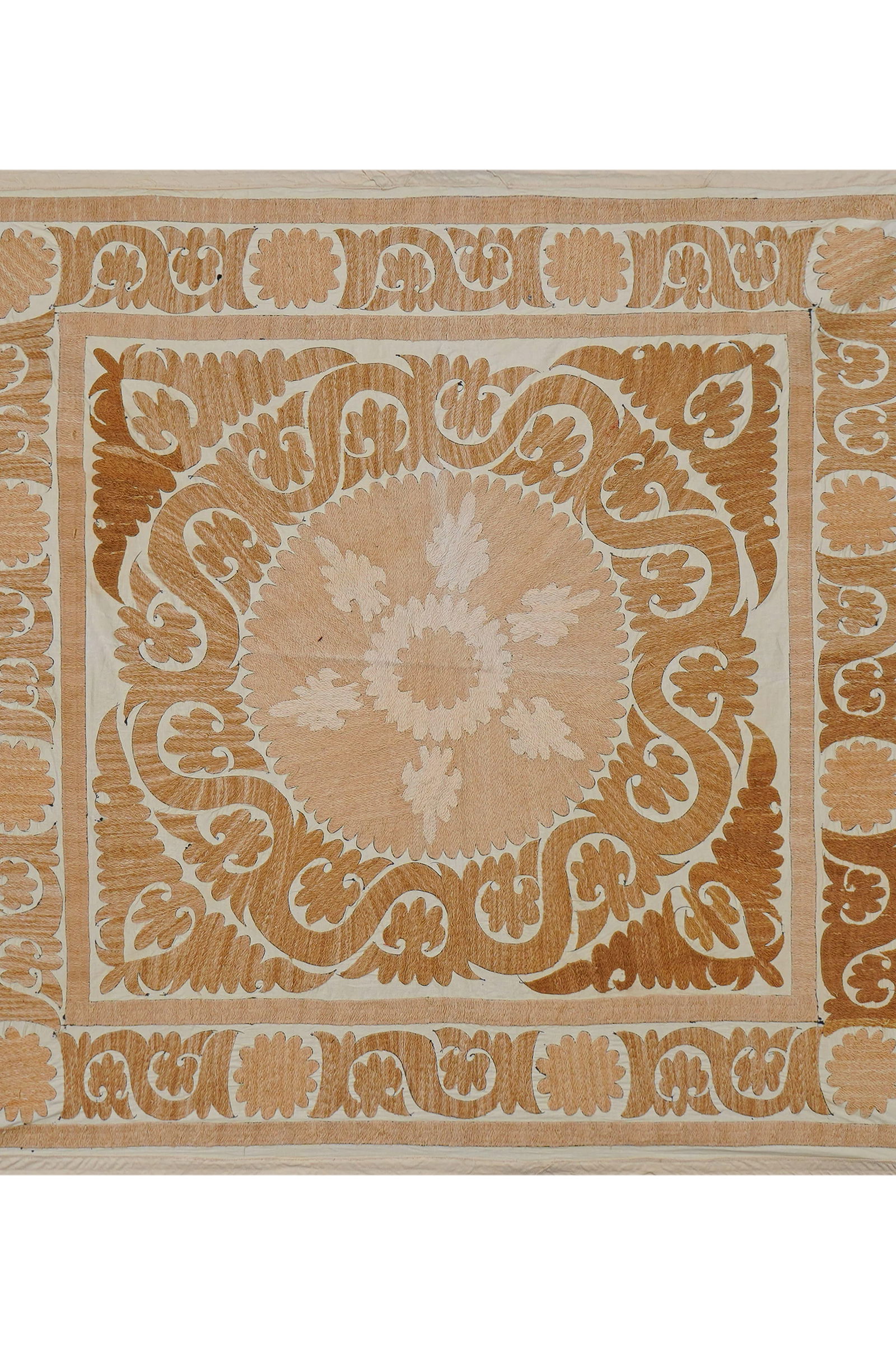 Uzbek Suzani Centerpiece Fabric, Hand Embroidered Table Textile 4'4'' X 4'5'' - 4