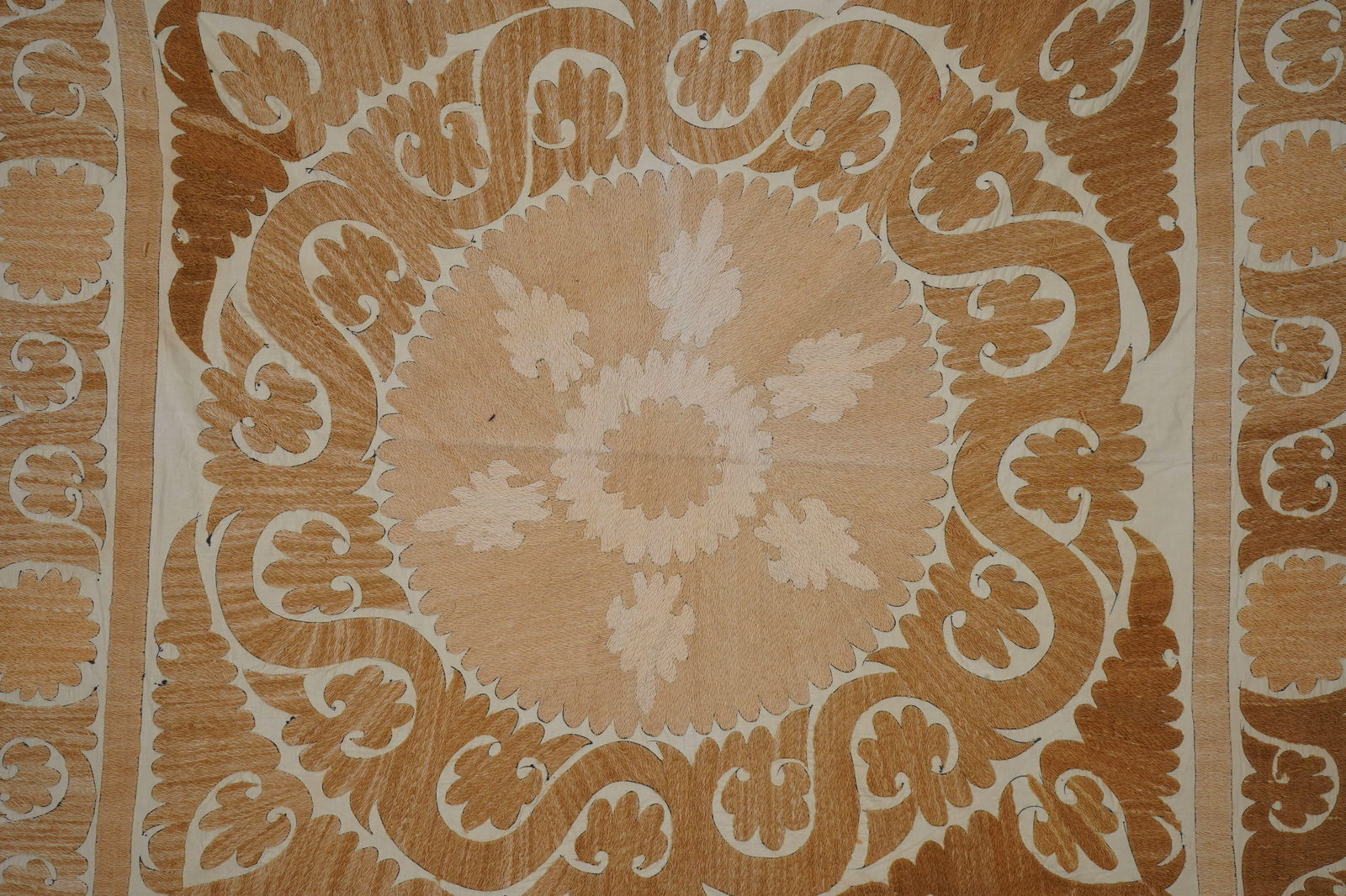 Uzbek Suzani Centerpiece Fabric, Hand Embroidered Table Textile 4'4'' X 4'5'' - 6