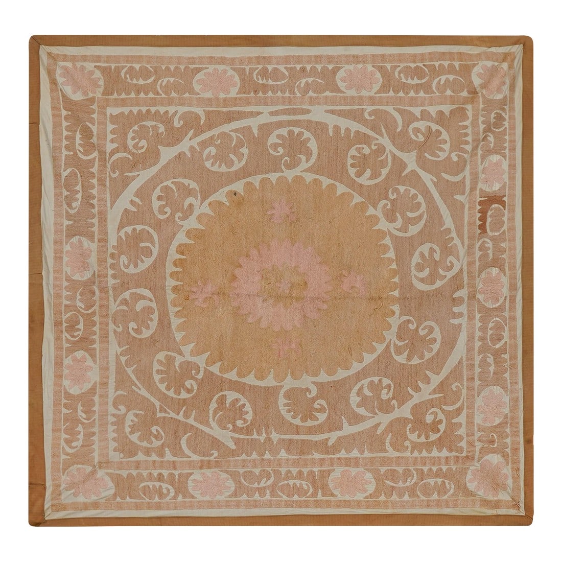 Suzani Tapestry - Faded Uzbek Table Cloth - Tribal Embroidery Wall Decor 4'5'' X 4'6'' (1 of 13)