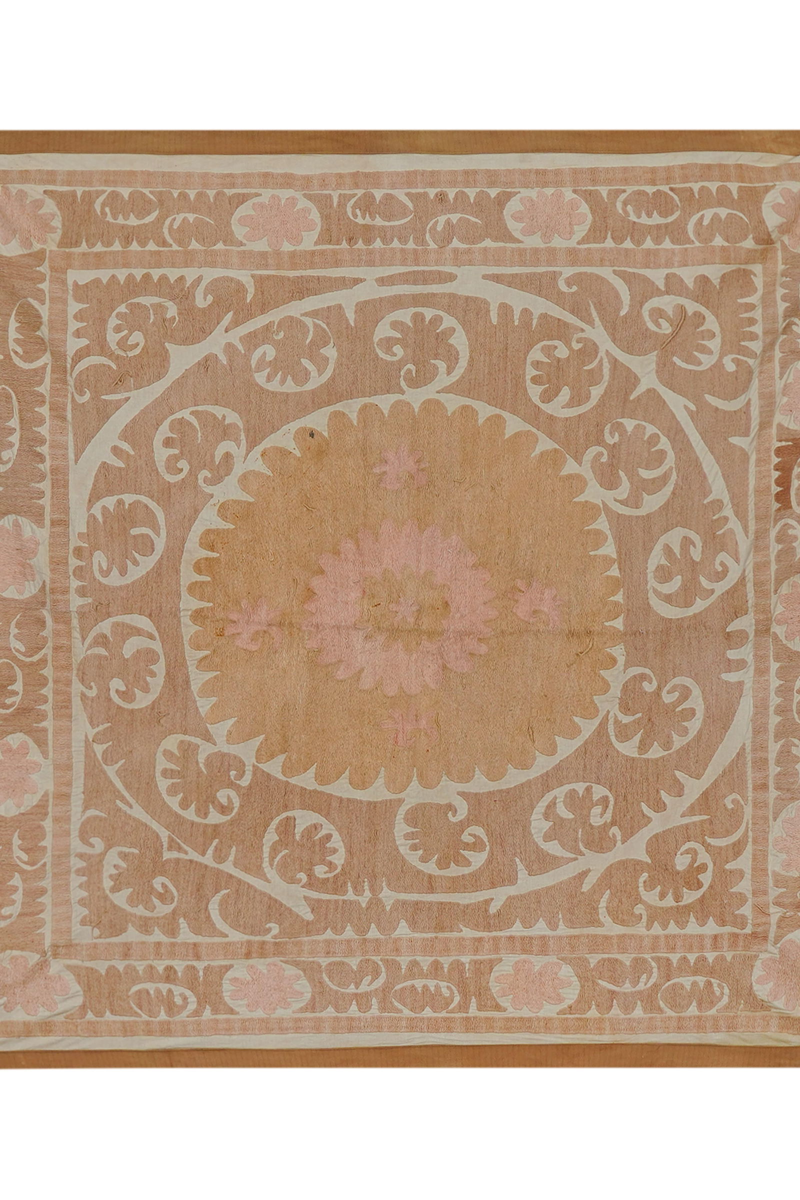 Suzani Tapestry - Faded Uzbek Table Cloth - Tribal Embroidery Wall Decor 4'5'' X 4'6'' - 5