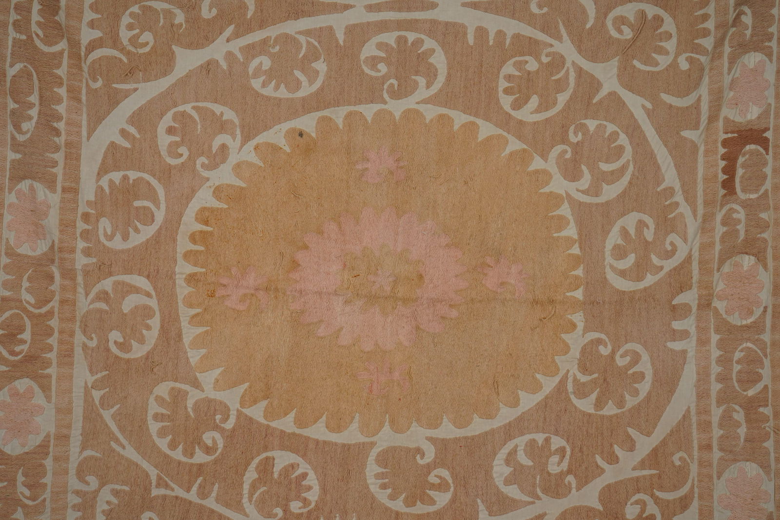 Suzani Tapestry - Faded Uzbek Table Cloth - Tribal Embroidery Wall Decor 4'5'' X 4'6'' - 7