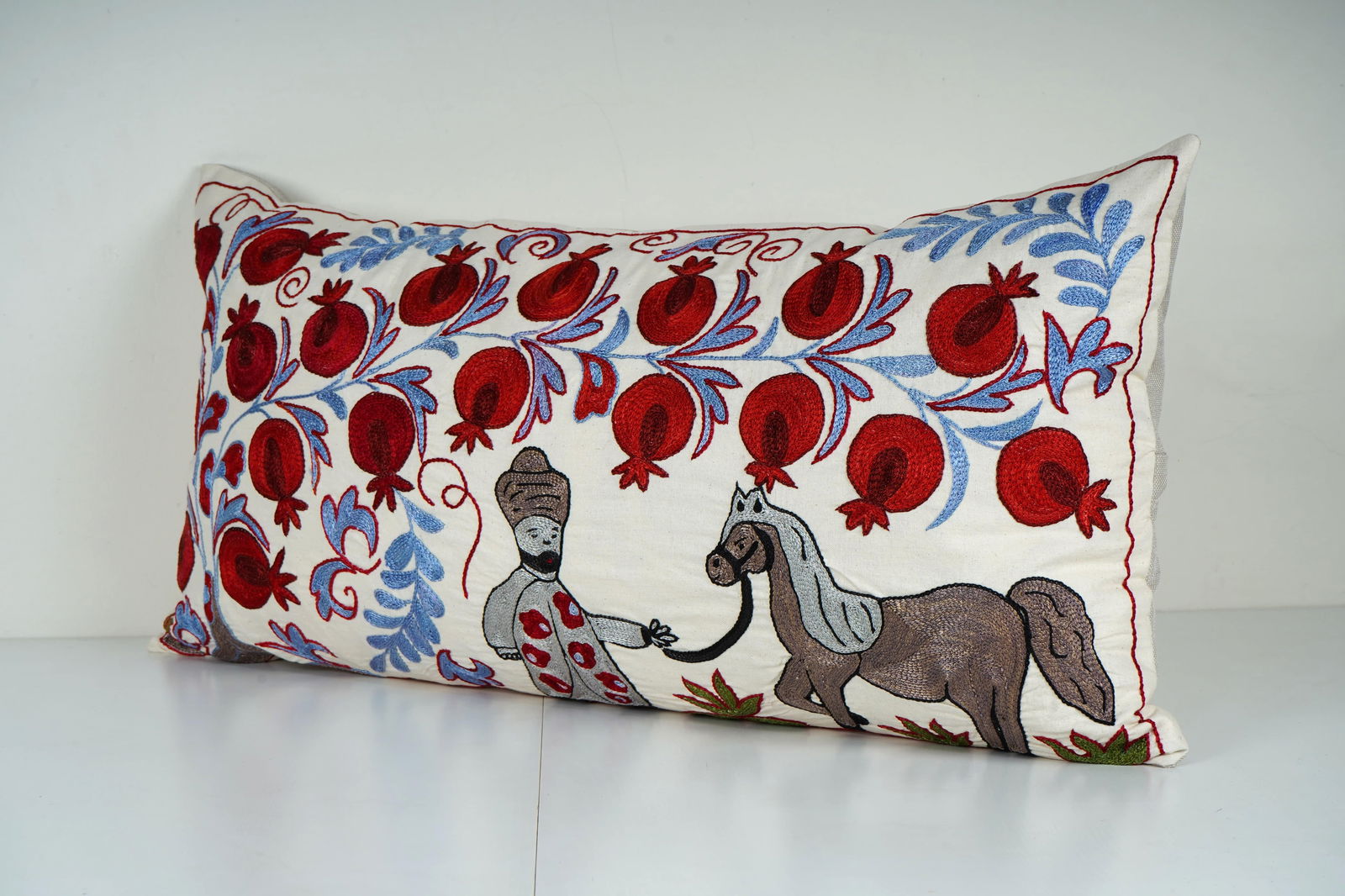 Red Pomegranate Suzani Lumbar Pillow Cover - 2