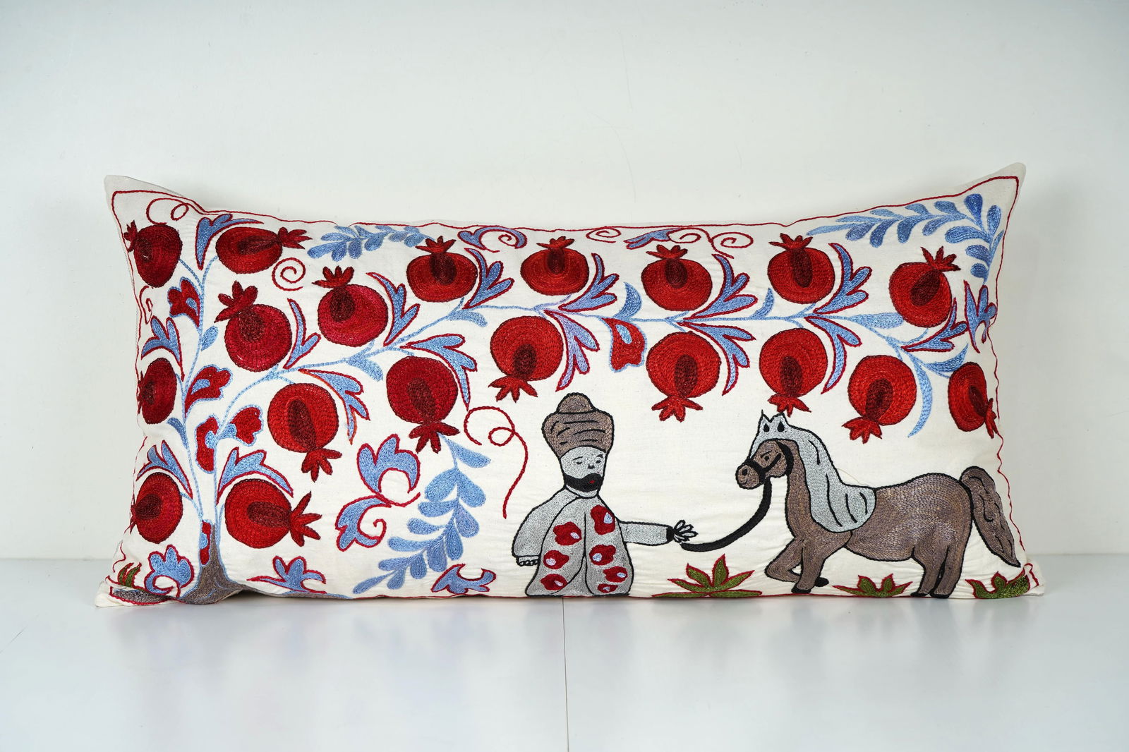 Red Pomegranate Suzani Lumbar Pillow Cover - 3