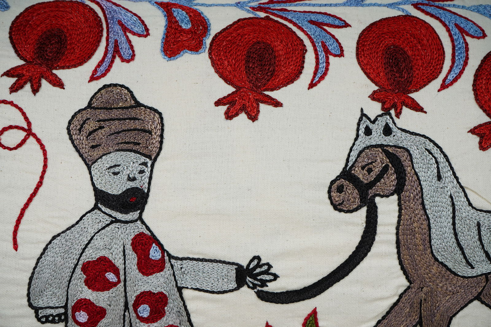 Red Pomegranate Suzani Lumbar Pillow Cover - 5