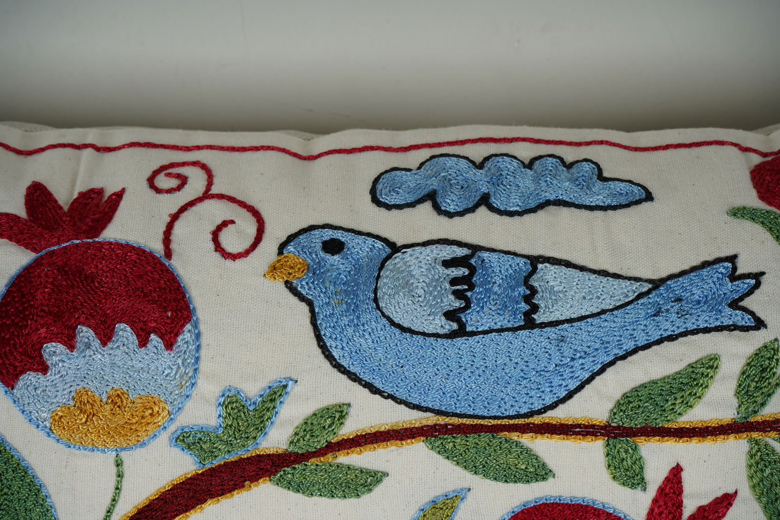 Tree of Life Suzani Pillow Cover, Uzbek Cotton, Vintage Handmade (16'' X 34'') - 4