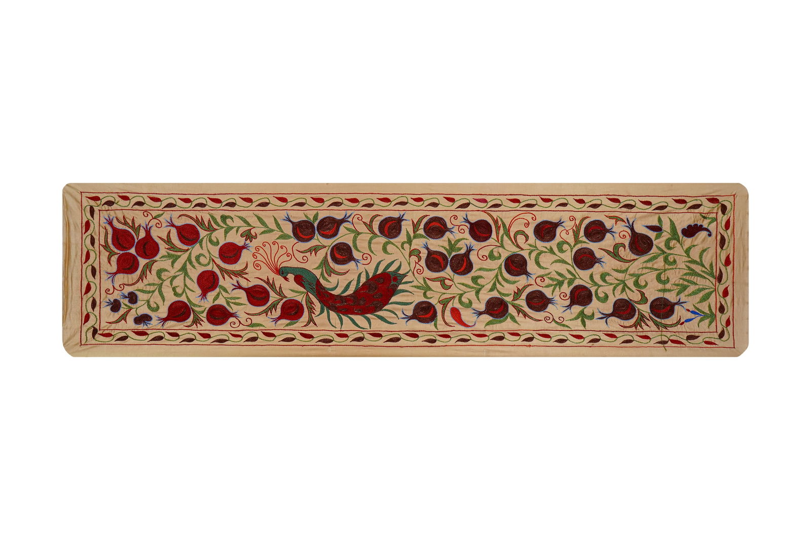 Hand-Embroidered Peacock Suzani Runner - 2