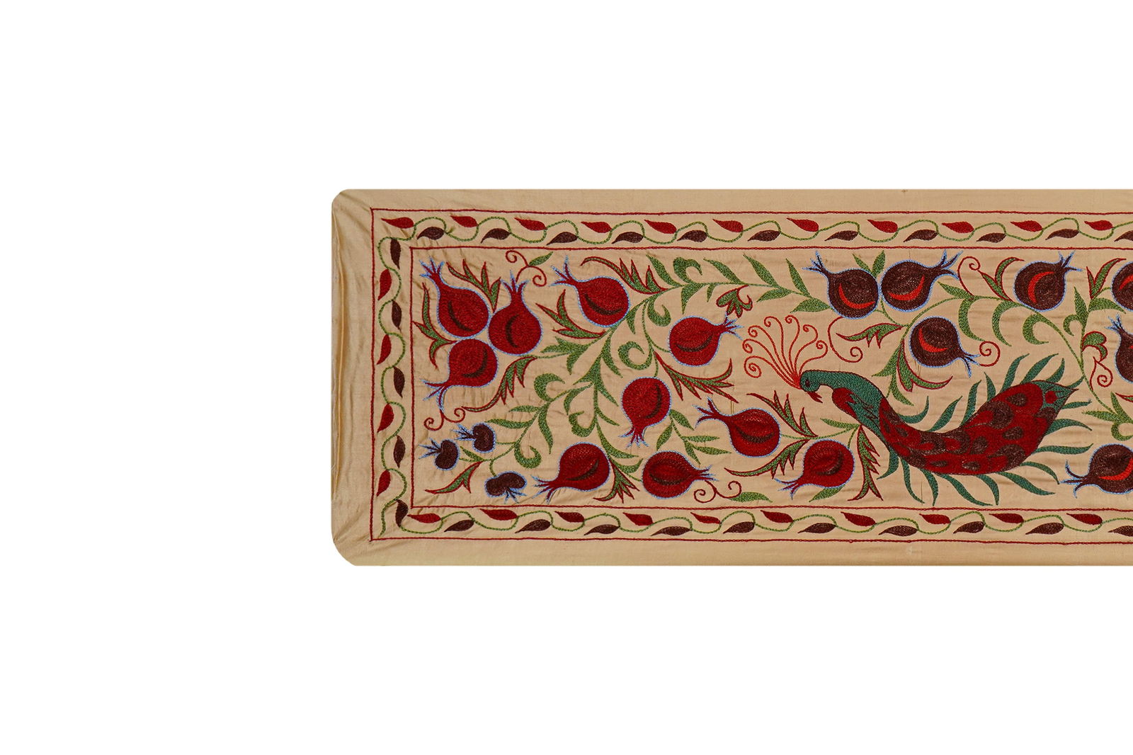 Hand-Embroidered Peacock Suzani Runner - 4