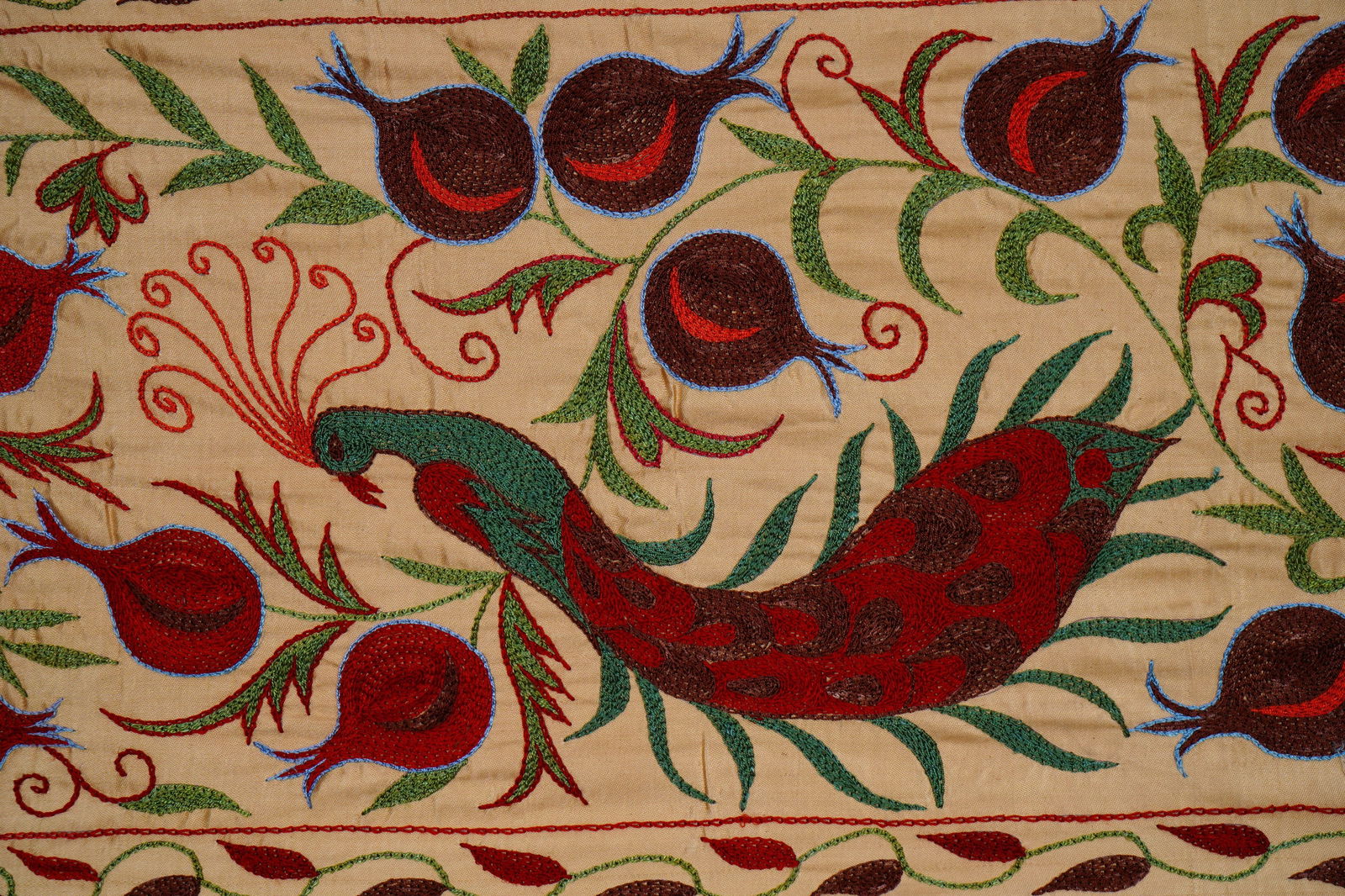 Hand-Embroidered Peacock Suzani Runner - 8
