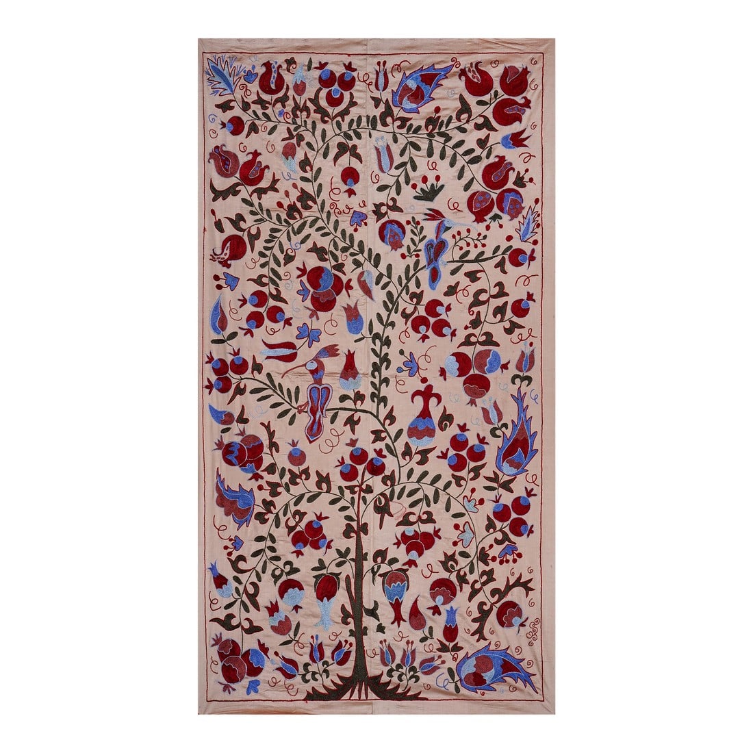 Beige Uzbek Suzani Wall Hanging "“ Tree of Life Pomegranate Embroidery Textile Art 3'5'' X (1 of 12)