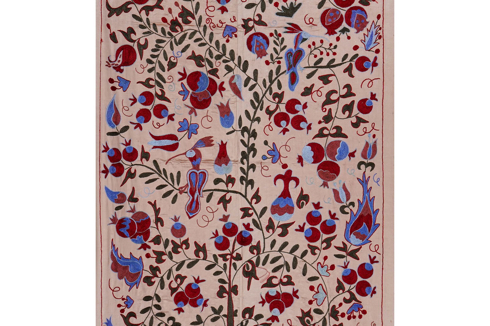 Beige Uzbek Suzani Wall Hanging "“ Tree of Life Pomegranate Embroidery Textile Art 3'5'' X - 4