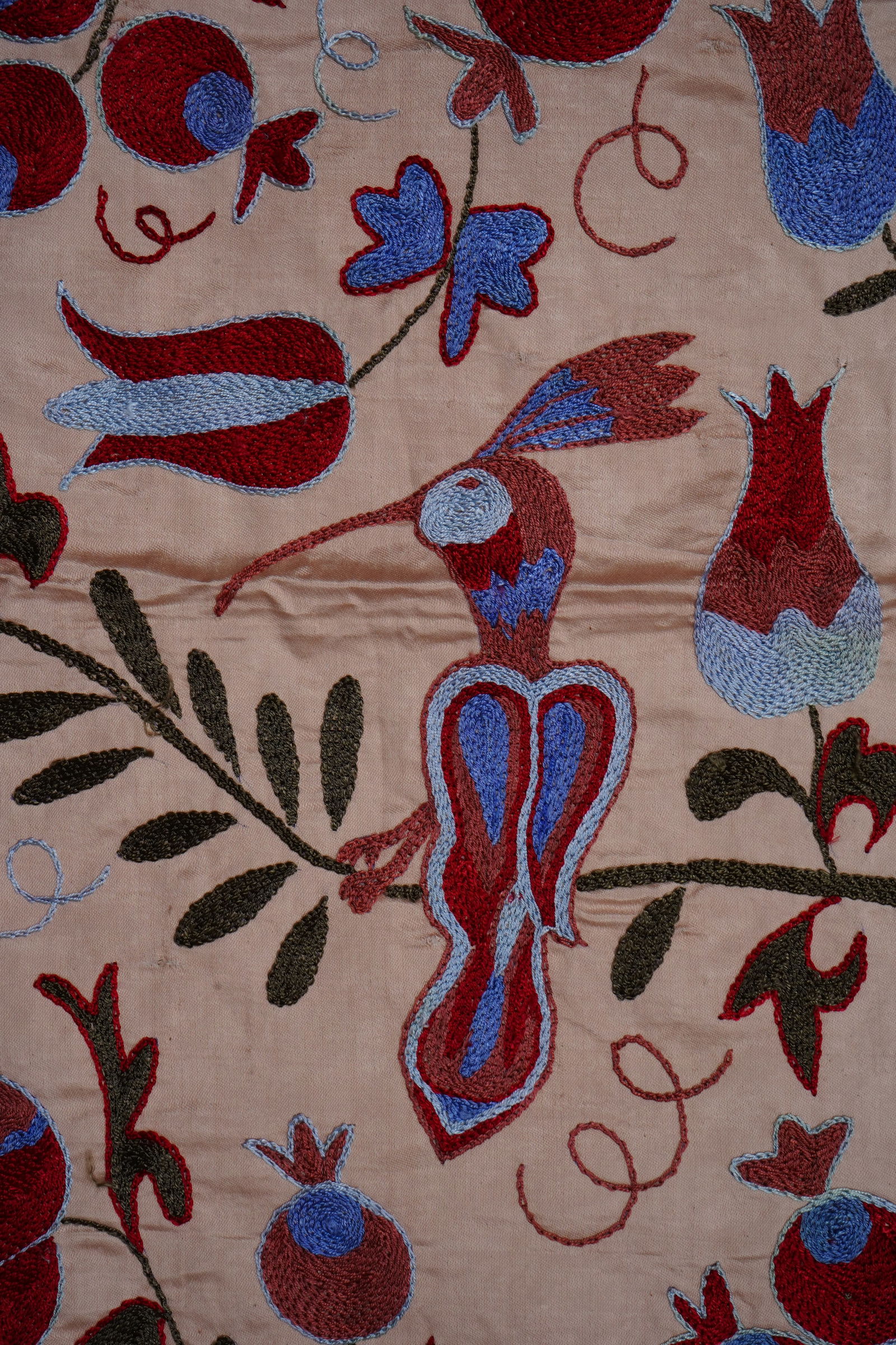 Beige Uzbek Suzani Wall Hanging "“ Tree of Life Pomegranate Embroidery Textile Art 3'5'' X - 8