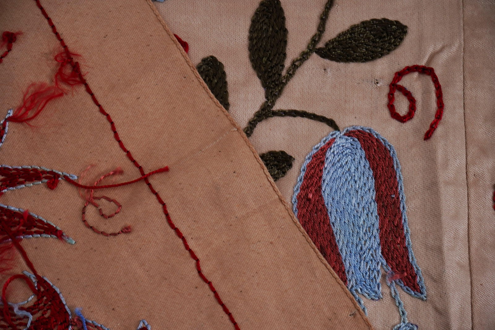 Beige Uzbek Suzani Wall Hanging "“ Tree of Life Pomegranate Embroidery Textile Art 3'5'' X - 9