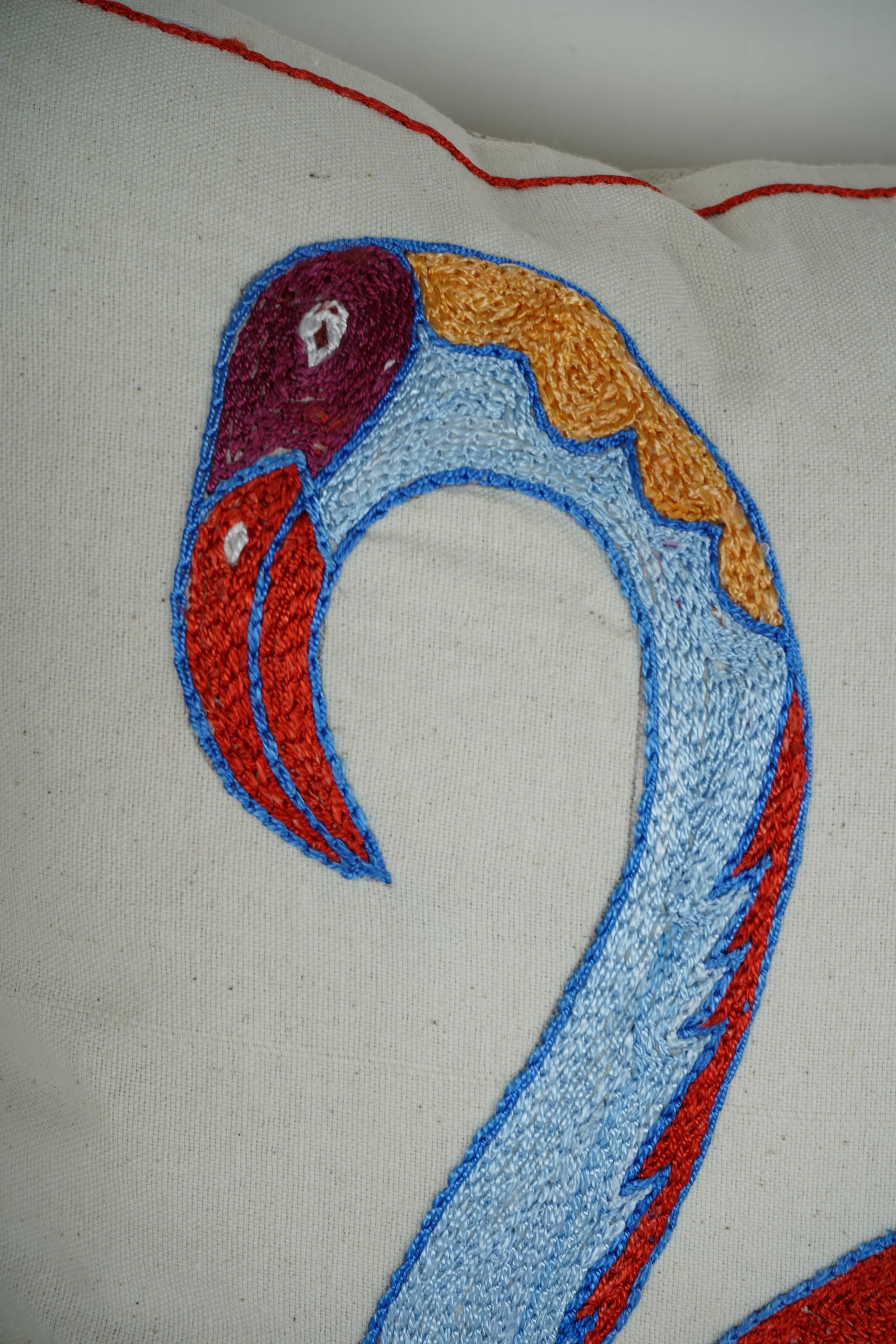 Embroidered Flamingo Suzani Pillow Cover "“ Turkish Boho Cushion 18''x 19'' - 4