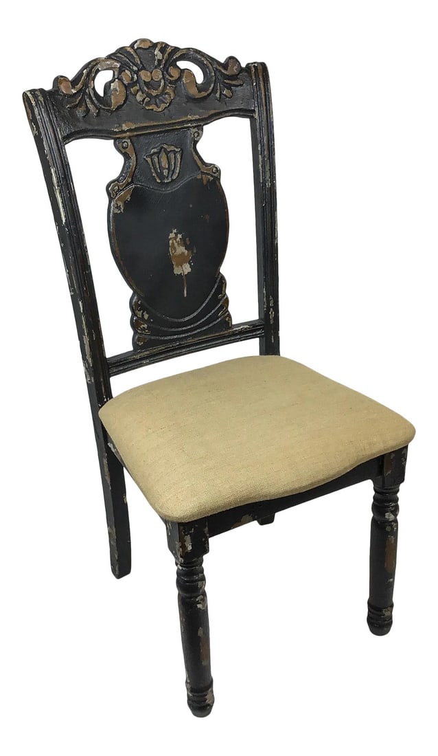 Rustic Distressed Wood Side Chair: We love these cool accent chairs. Mix and match with your current inventory. Easy to match the neutral beige burlap type fabric or simply upholster over it with your favorite fabric. Condition: